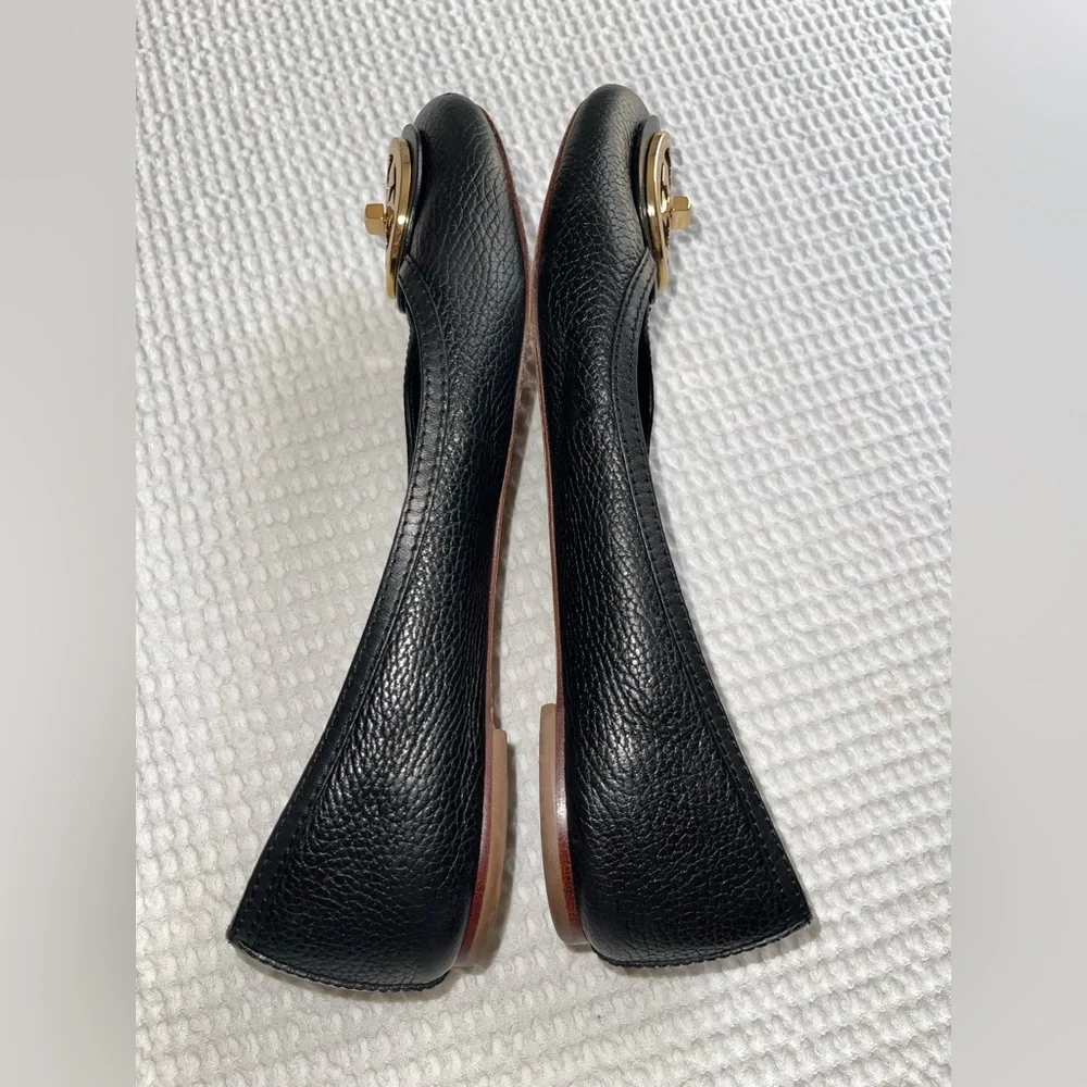 Tory Burch Black Flats with Gold Emblem